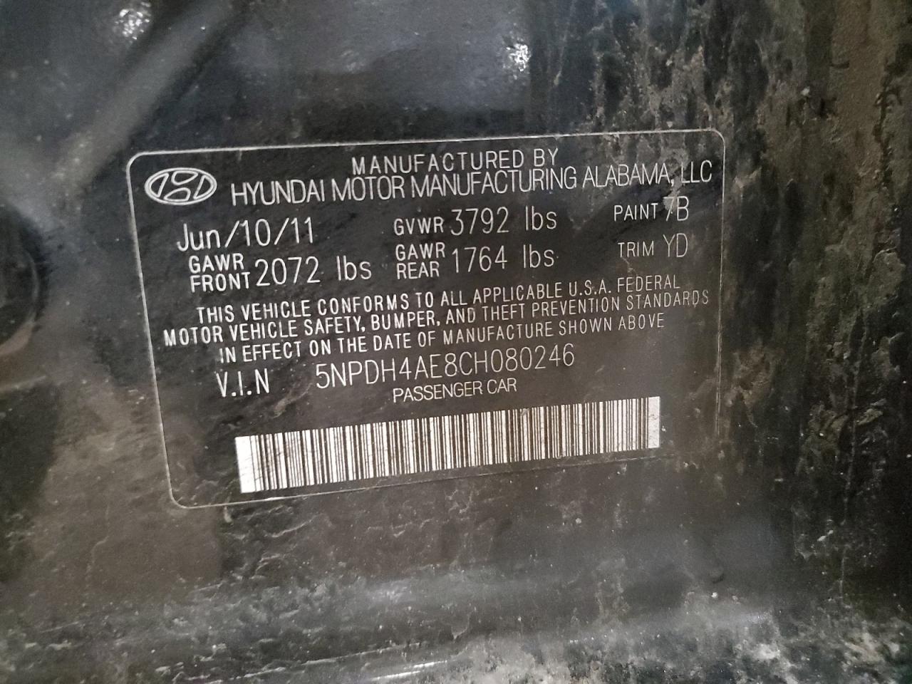 5NPDH4AE8CH080246 2012 Hyundai Elantra Gls