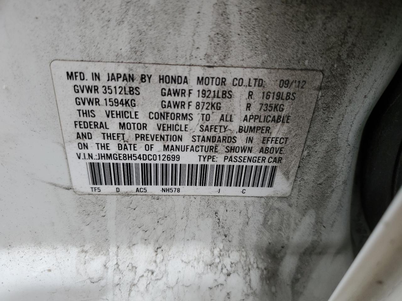 JHMGE8H54DC012699 2013 Honda Fit Sport