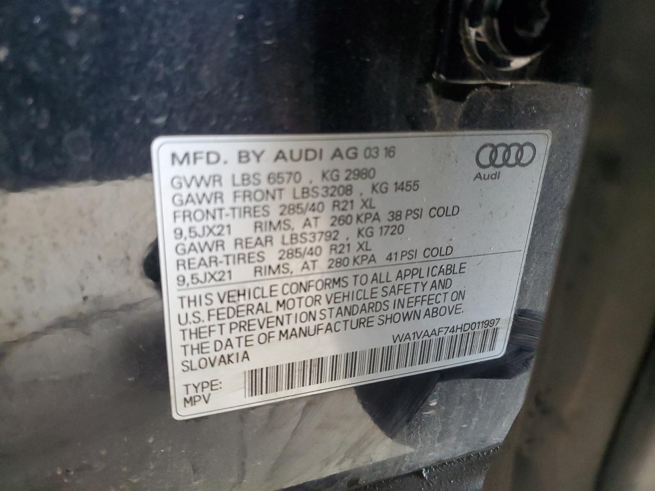 WA1VAAF74HD011997 Audi Q7 2017. Фото: 12