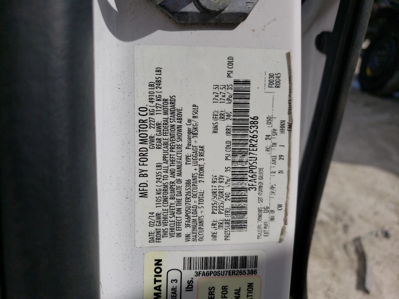 3FA6P0SU7ER265386 2014 Ford Fusion Titanium Phev