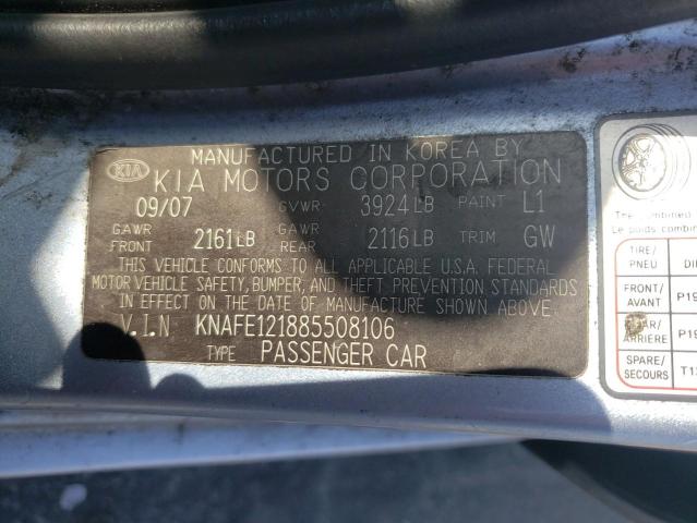 2008 Kia Spectra Ex VIN: KNAFE121885508106 Lot: 46545154