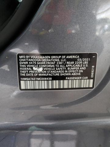 2021 Volkswagen Passat Se VIN: 1VWSA7A31MC008438 Lot: 45340934
