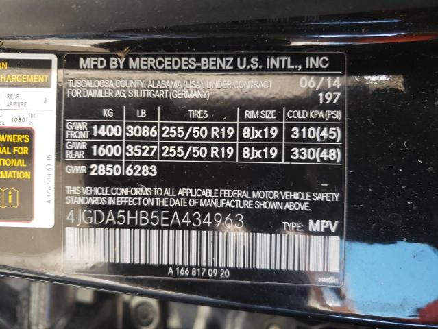 2014 Mercedes-Benz Ml 350 4Matic VIN: 4JGDA5HB5EA434963 Lot: 45748824