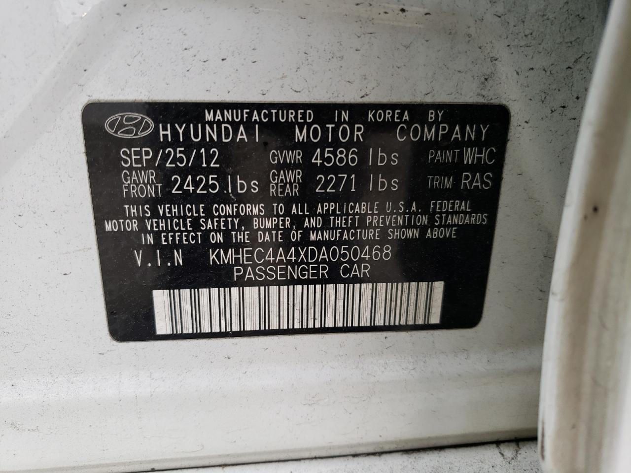 KMHEC4A4XDA050468 2013 Hyundai Sonata Hybrid