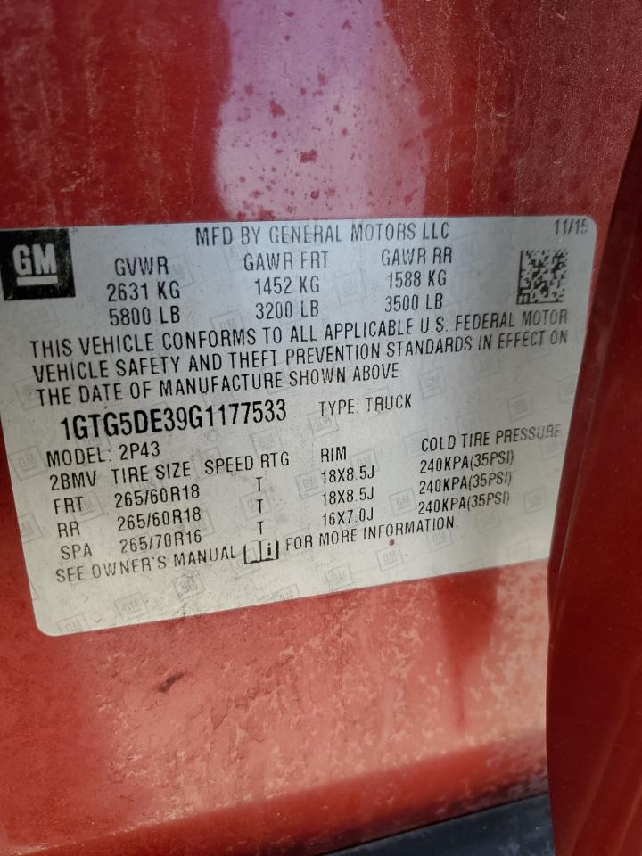 1GTG5DE39G1177533 2016 GMC Canyon Slt