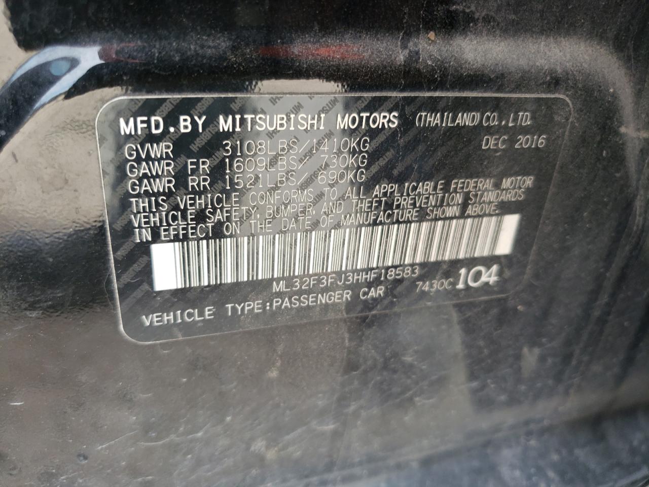 ML32F3FJ3HHF18583 2017 Mitsubishi Mirage G4 Es