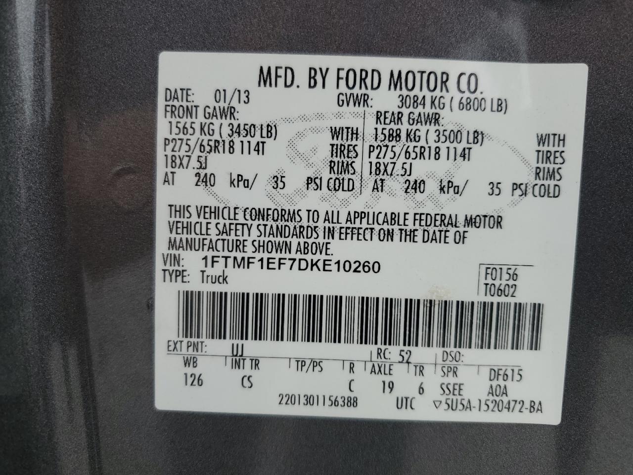 1FTMF1EF7DKE10260 2013 Ford F150