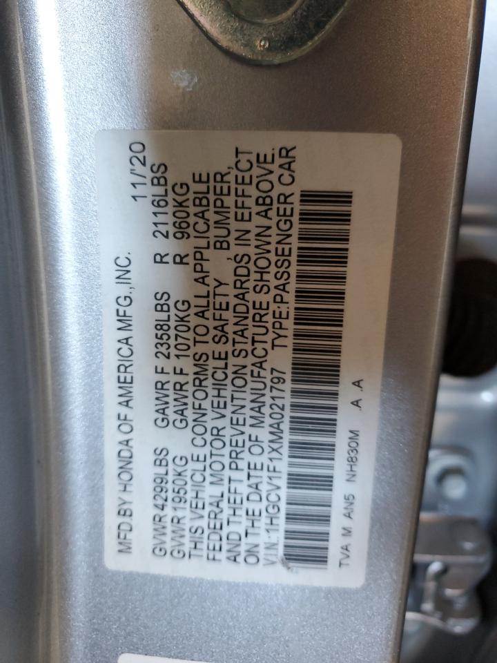 2021 Honda Accord Lx vin: 1HGCV1F1XMA021797