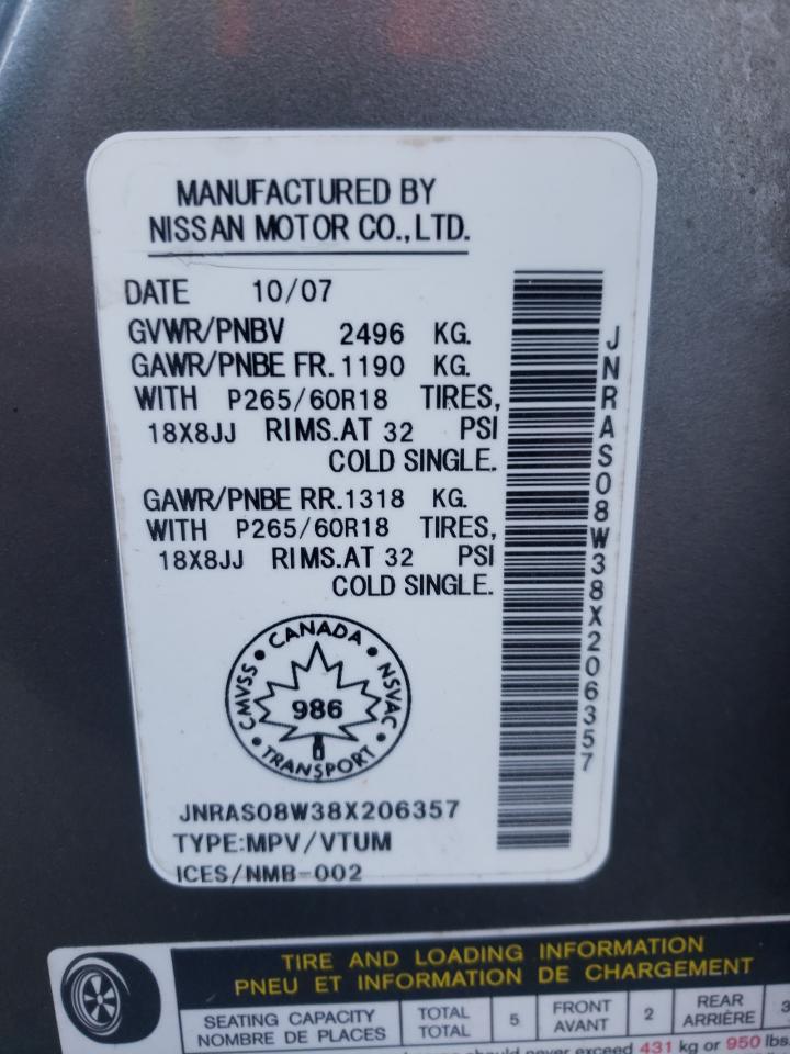 JNRAS08W38X206357 2008 Infiniti Fx35