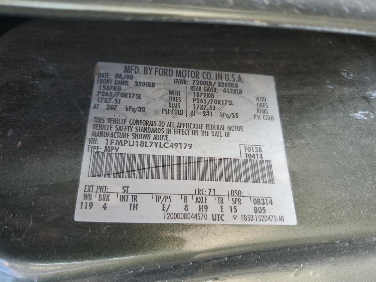 1FMPU18L7YLC49179 2000 Ford Expedition Eddie Bauer