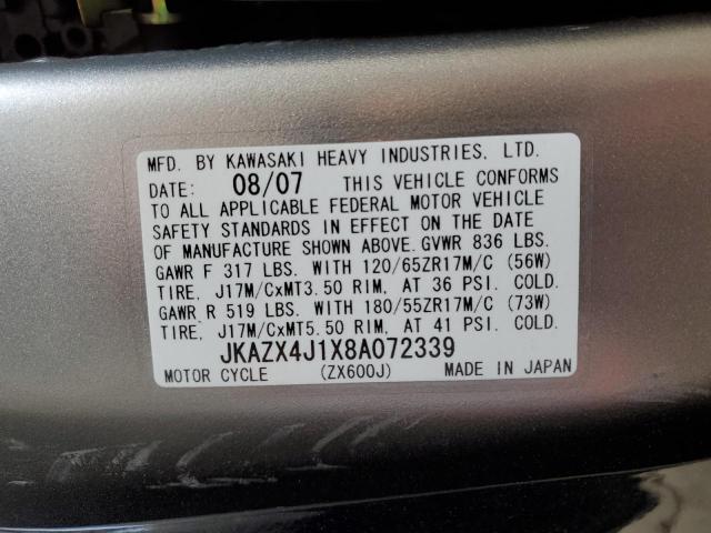 2008 KAWASAKI ZX600 J1 - JKAZX4J1X8A072339