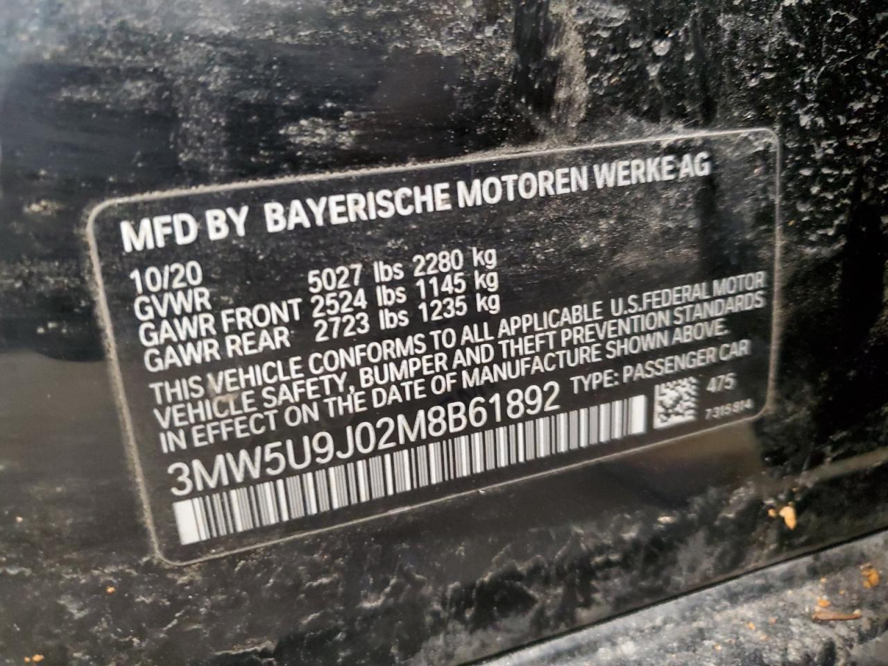 3MW5U9J02M8B61892 2021 BMW M340Xi