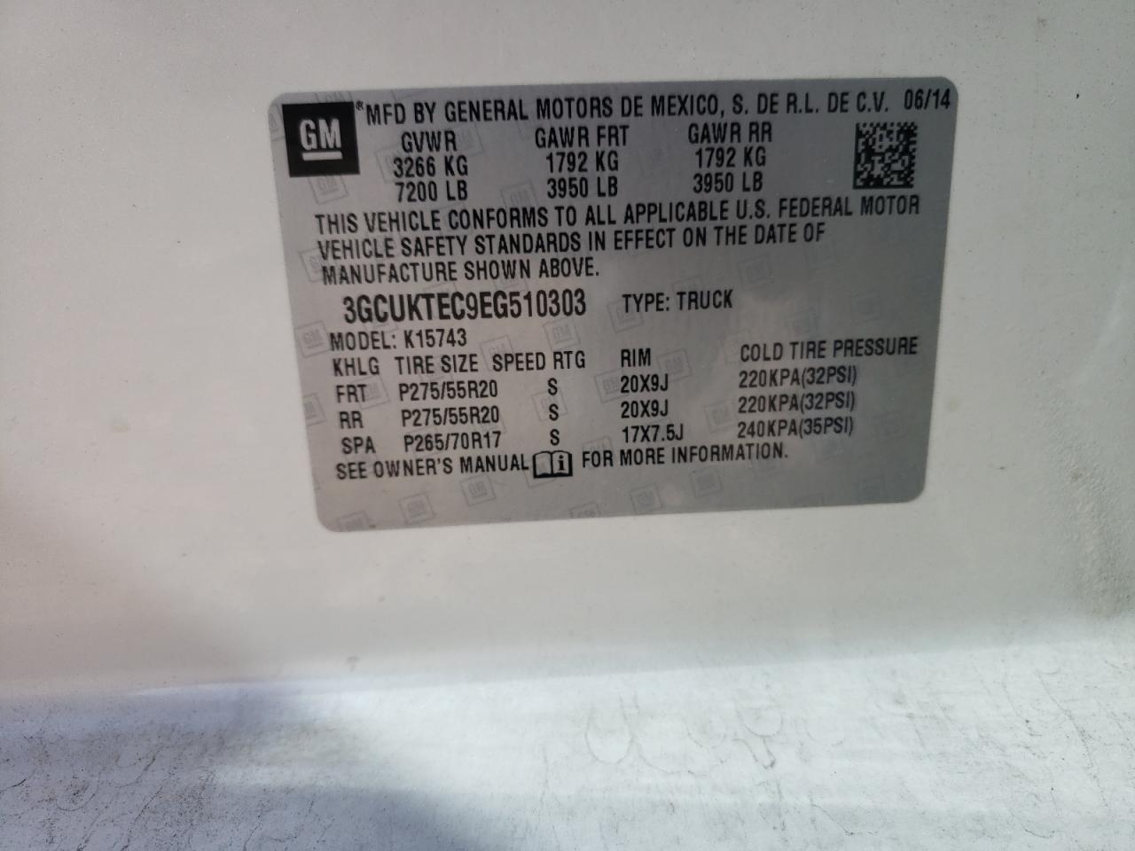 3GCUKTEC9EG510303 2014 Chevrolet Silverado K1500 High Country