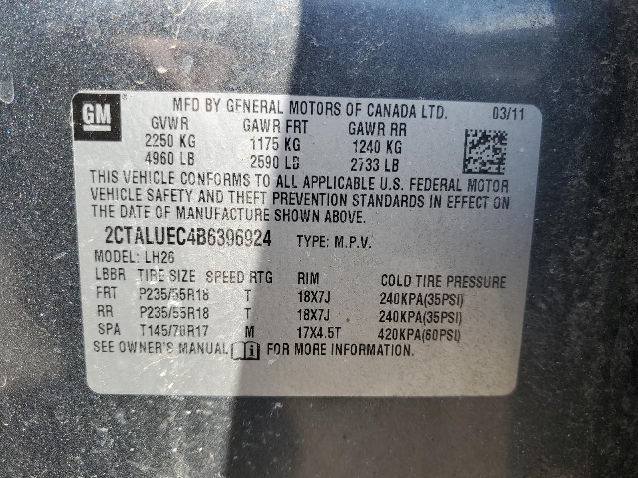 2CTALUEC4B6396924 2011 GMC Terrain Slt