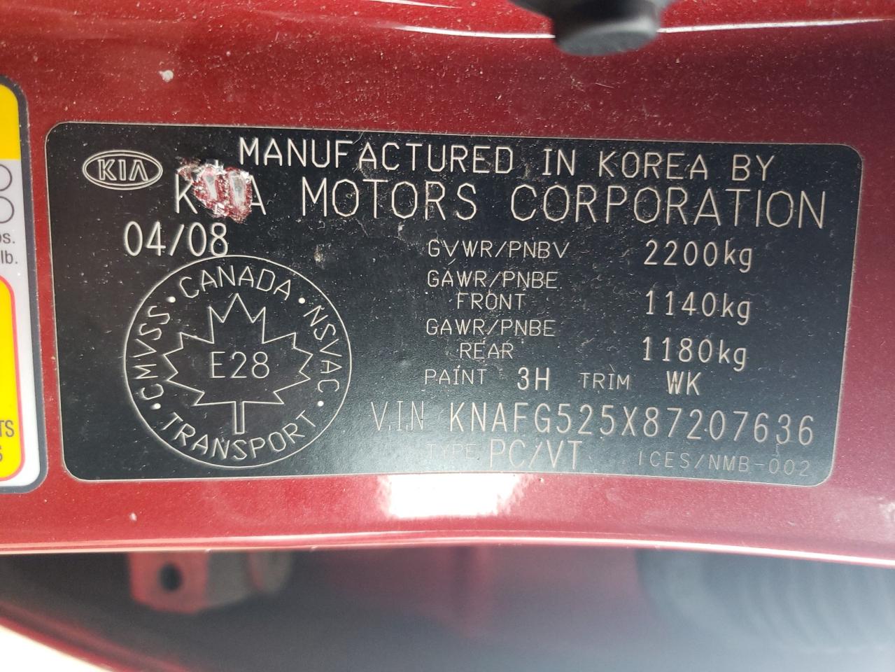 KNAFG525X87207636 2008 Kia Rondo Base