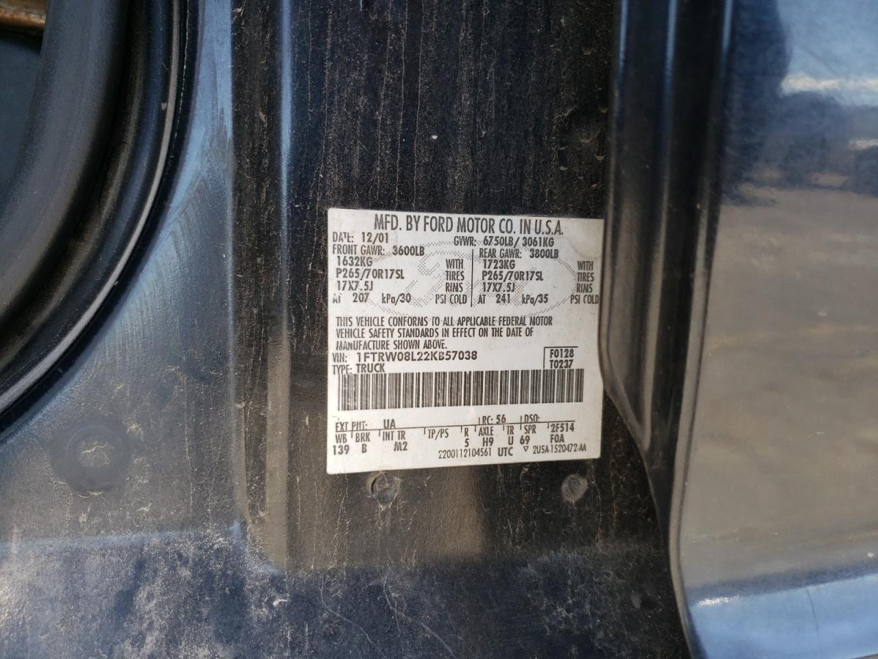 1FTRW08L22KB57038 2002 Ford F150 Supercrew