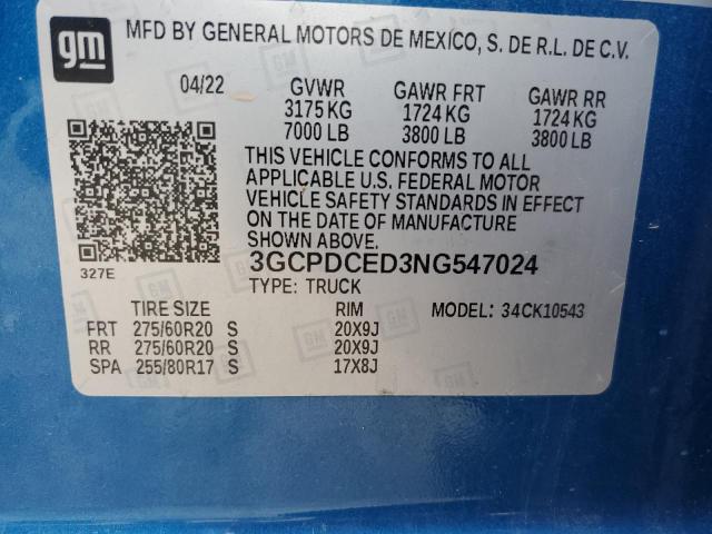 3GCPDCED3NG547024 Chevrolet All Models SILVERADO 12