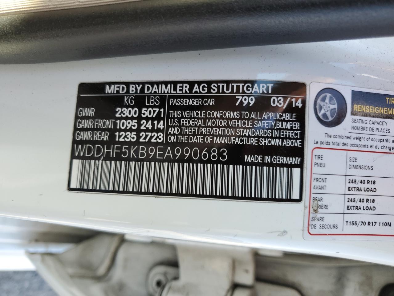 WDDHF5KB9EA990683 2014 Mercedes-Benz E 350