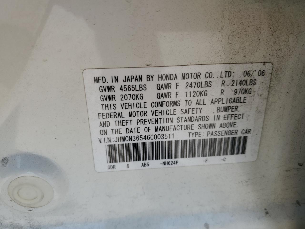 JHMCN36546C003511 2006 Honda Accord Hybrid