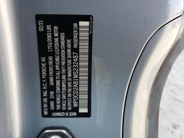 2021 PORSCHE BOXSTER GT - WP0CD2A81MS232487