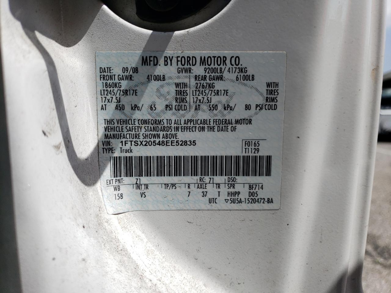 1FTSX20548EE52835 2008 Ford F250 Super Duty