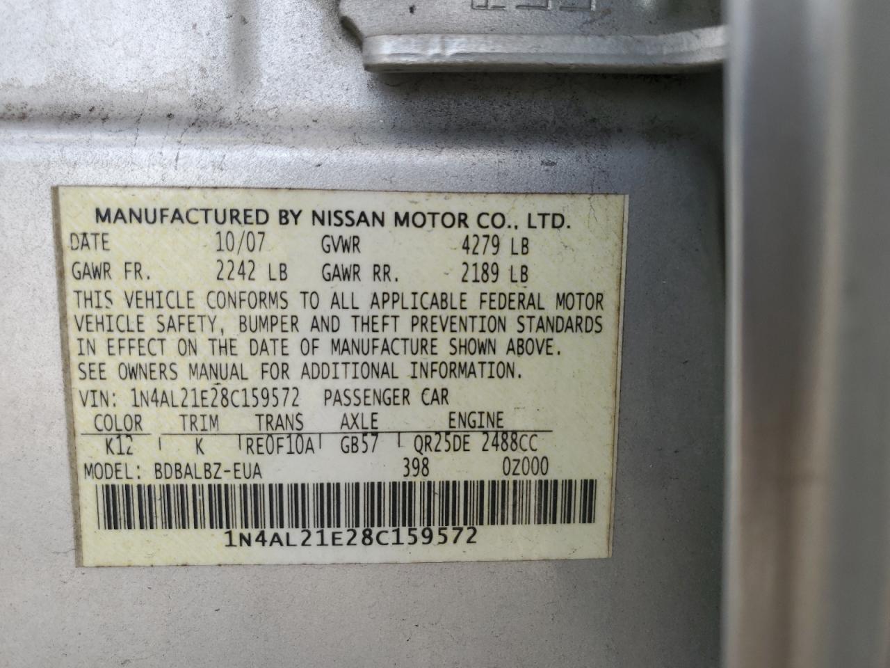 1N4AL21E28C159572 2008 Nissan Altima 2.5