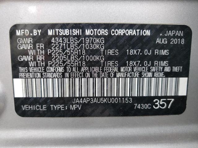 2019 MITSUBISHI OUTLANDER - JA4AP3AU5KU001153
