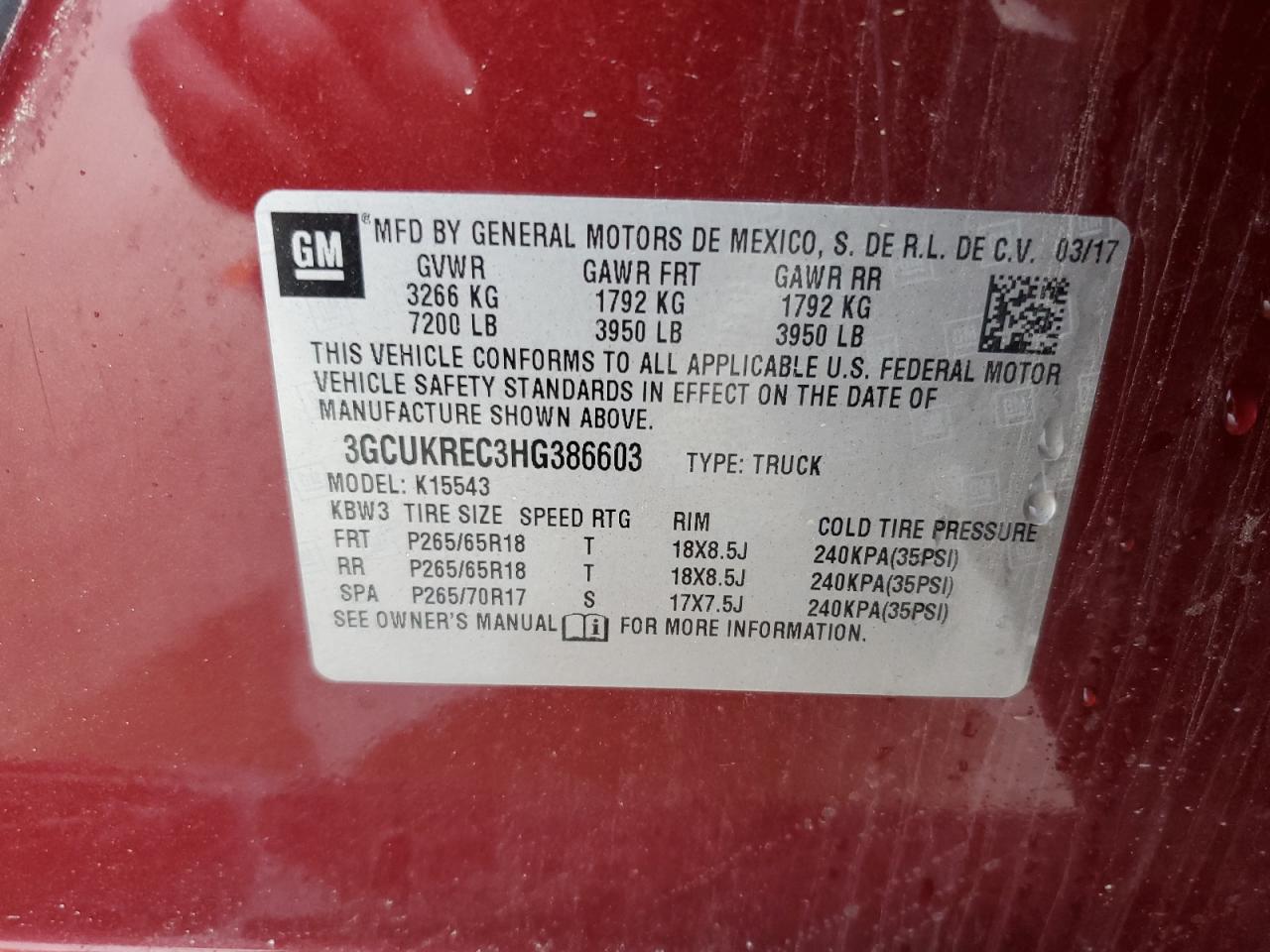 2017 Chevrolet Silverado 5.3L(VIN: 3GCUKREC3HG386603