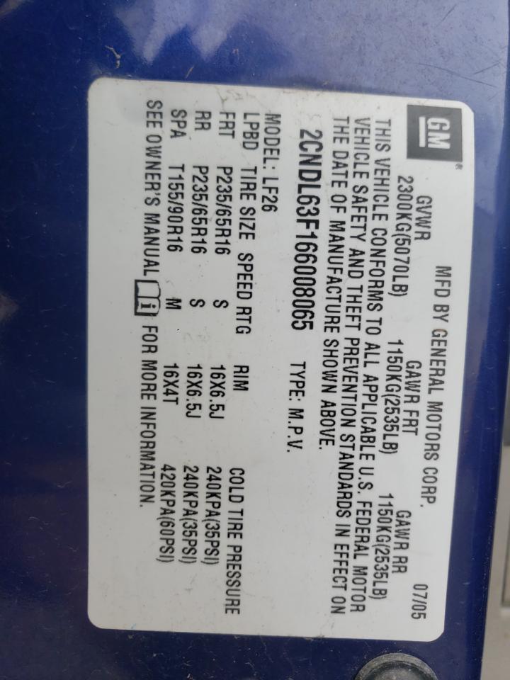 2CNDL63F166008065 2006 Chevrolet Equinox Lt