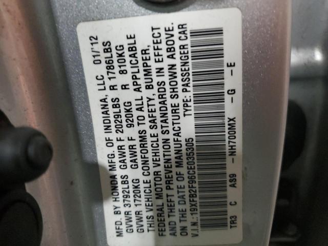 2012 Honda Civic Exl VIN: 19XFB2F96CE035305 Lot: 47962164