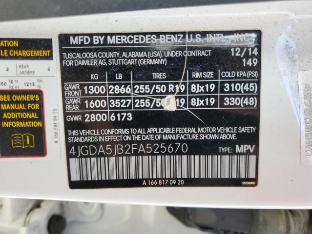 VIN 4JGDA5JB2FA525670 2015 Mercedes-Benz ML-Class, 350 no.13