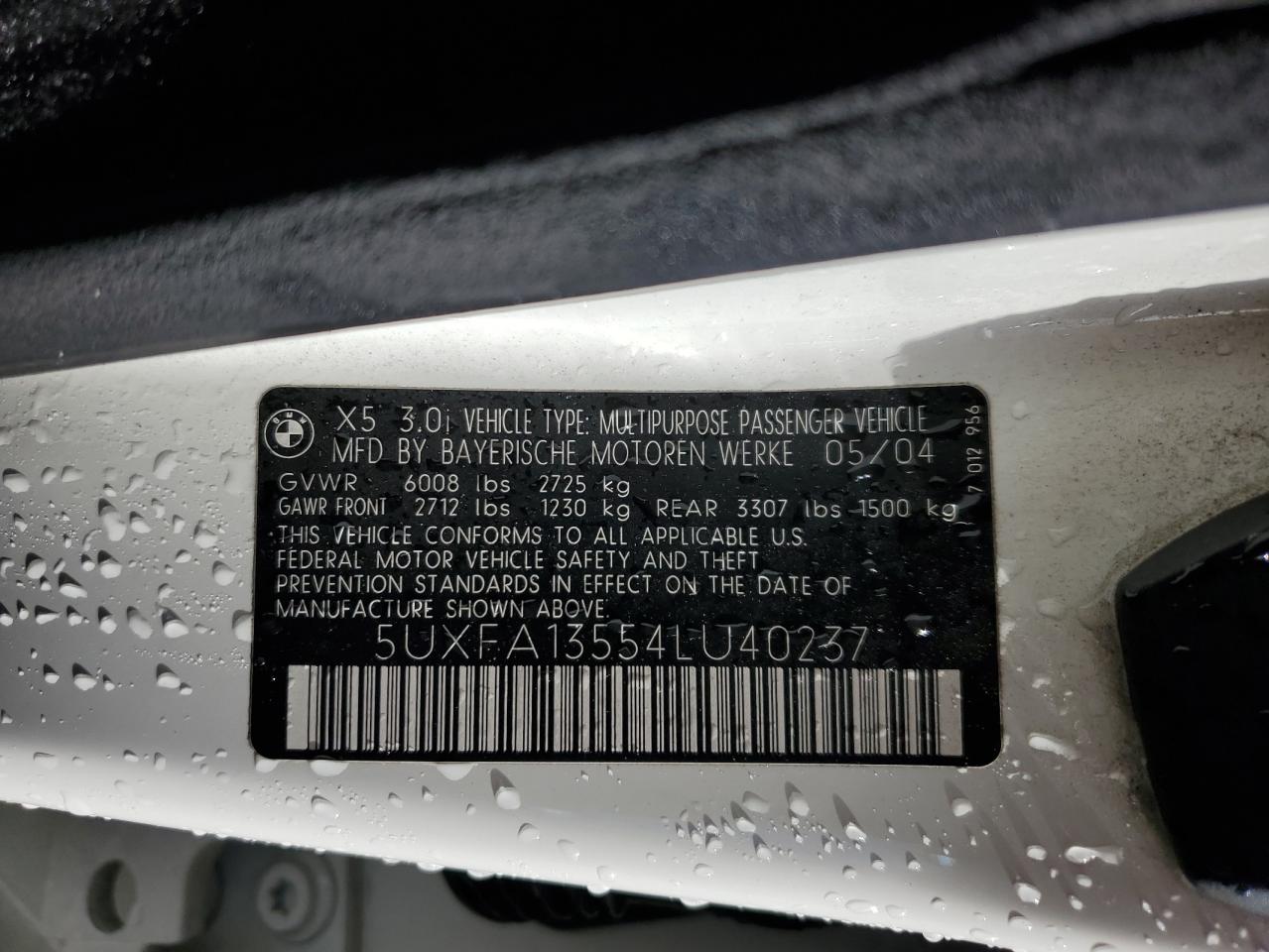 5UXFA13554LU40237 2004 BMW X5 3.0I