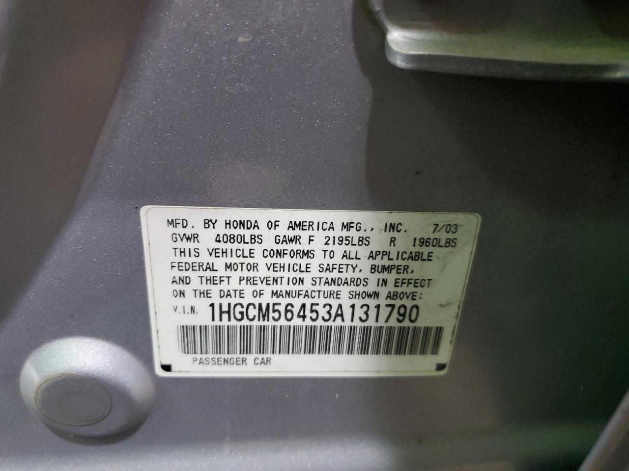 1HGCM56453A131790 2003 Honda Accord Lx