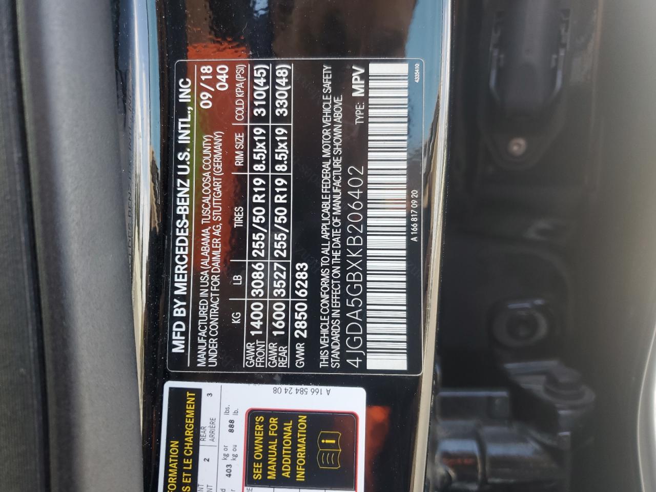 4JGDA5GBXKB206402 2019 Mercedes-Benz Gle 400 4Matic