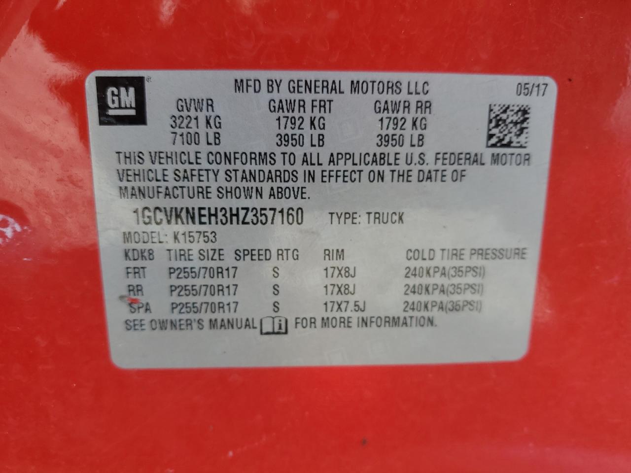 1GCVKNEH3HZ357160 2017 Chevrolet Silverado K1500