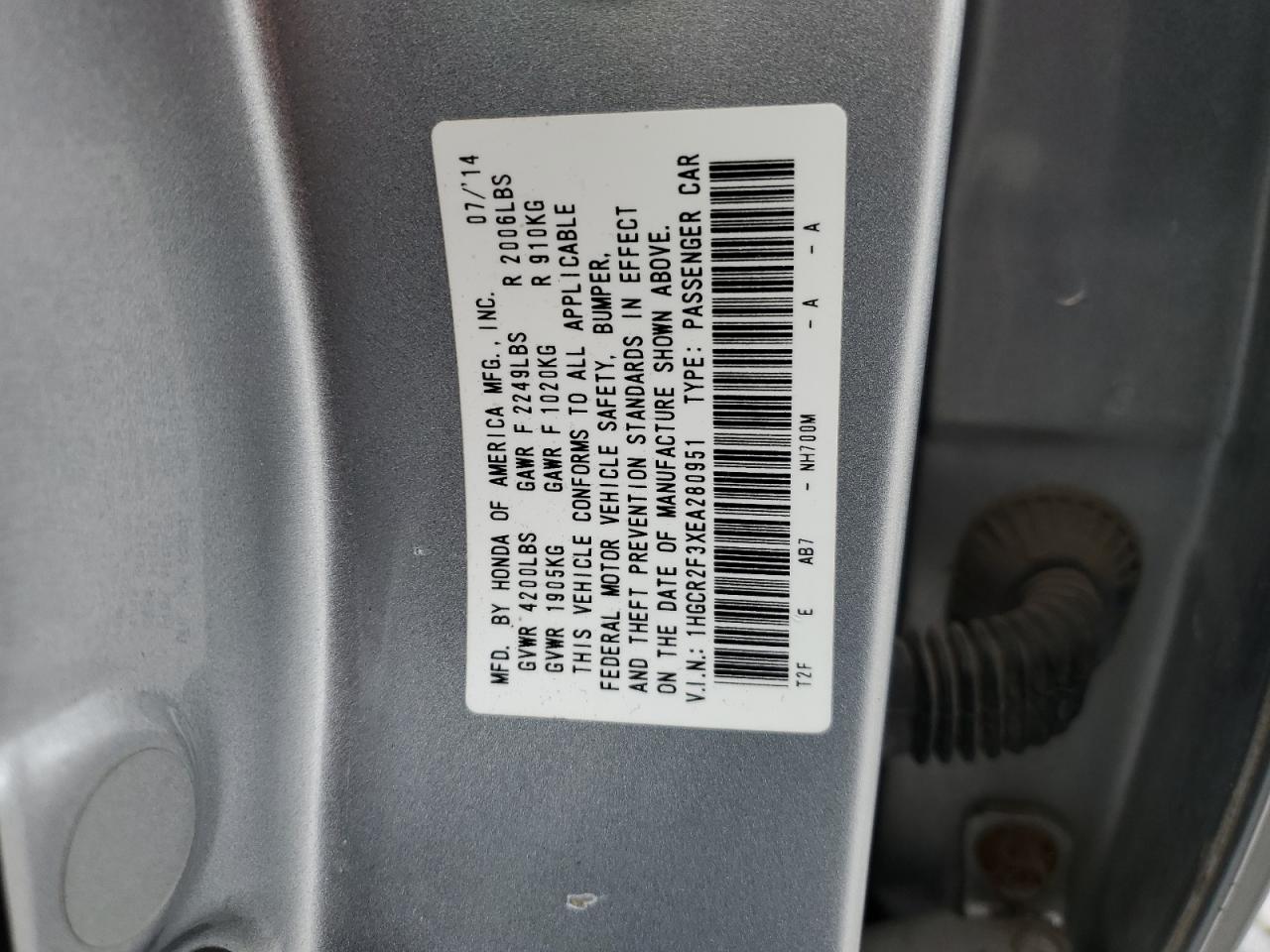 1HGCR2F3XEA280951 2014 Honda Accord Lx