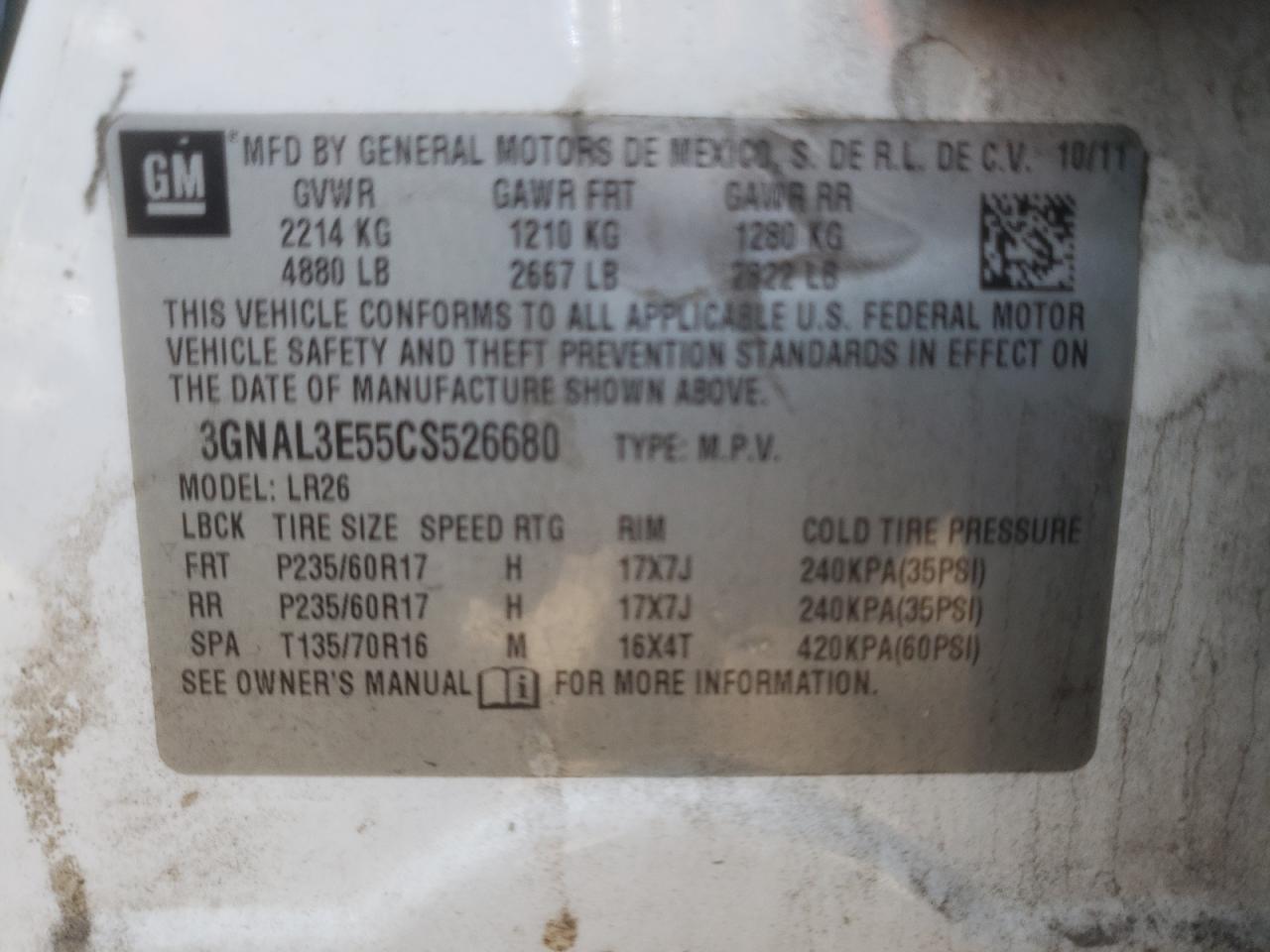 3GNAL3E55CS526680 2012 Chevrolet Captiva Sport