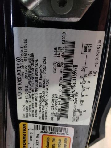 2020 FORD FUSION SE 3FA6P0HD6LR169978