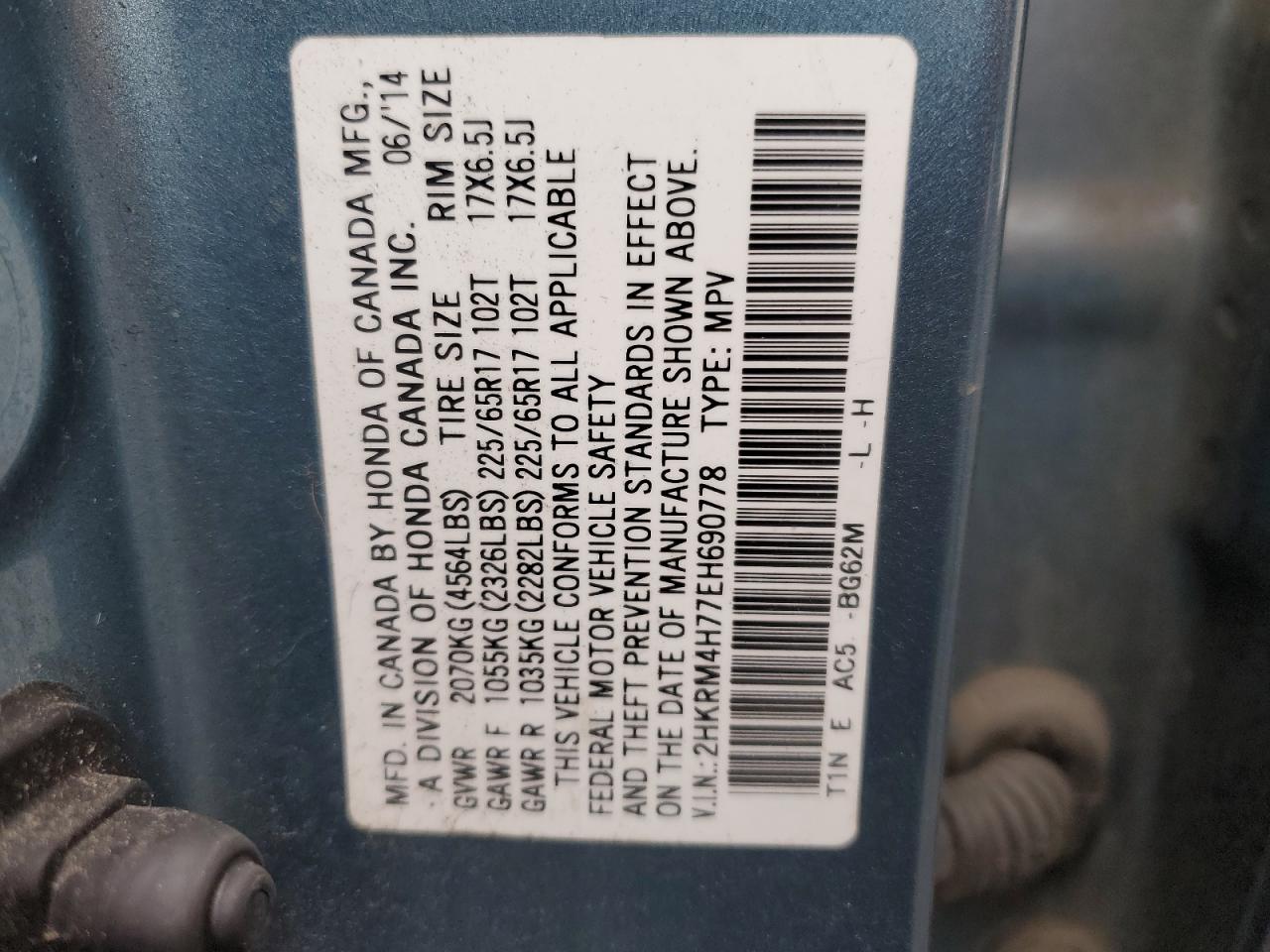 2HKRM4H77EH690778 2014 Honda Cr-V Exl