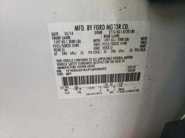 2015 Ford Explorer Limited VIN: 1FM5K8F8XFGB09055 Lot: 48334244