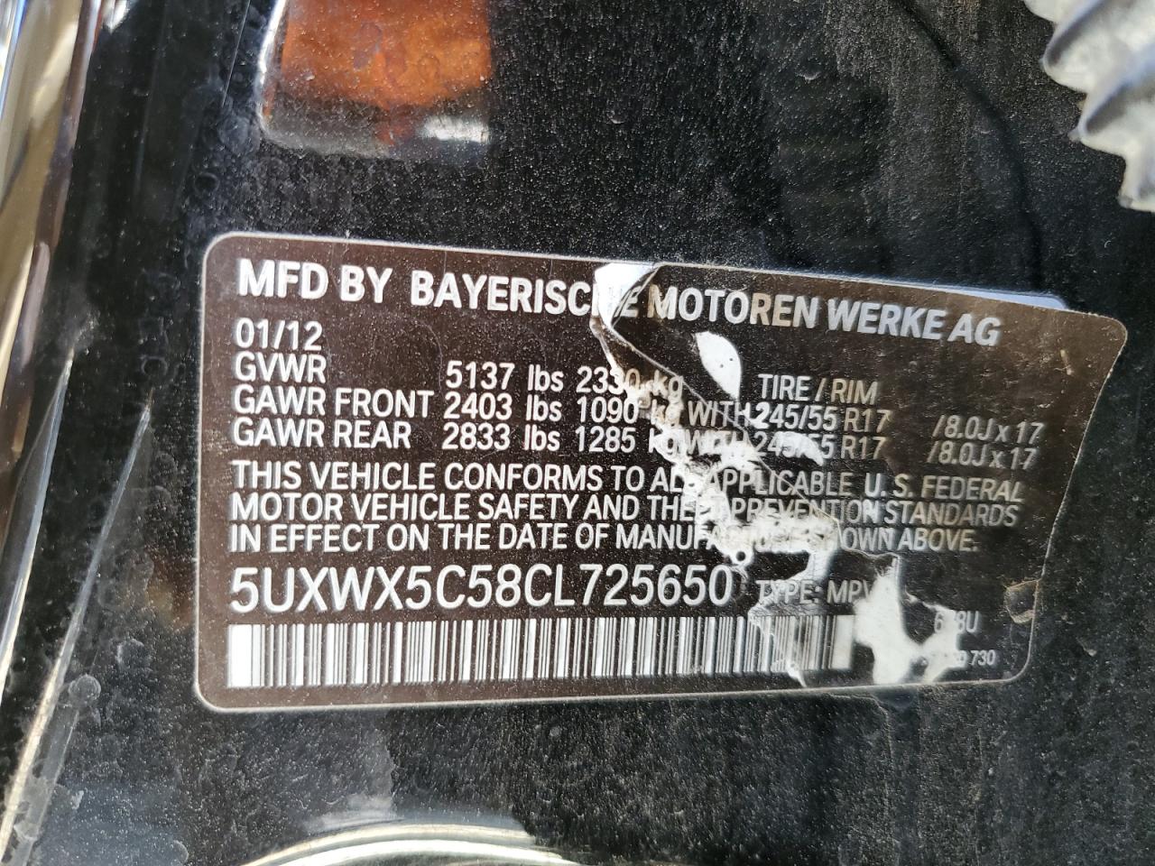 5UXWX5C58CL725650 2012 BMW X3 xDrive28I