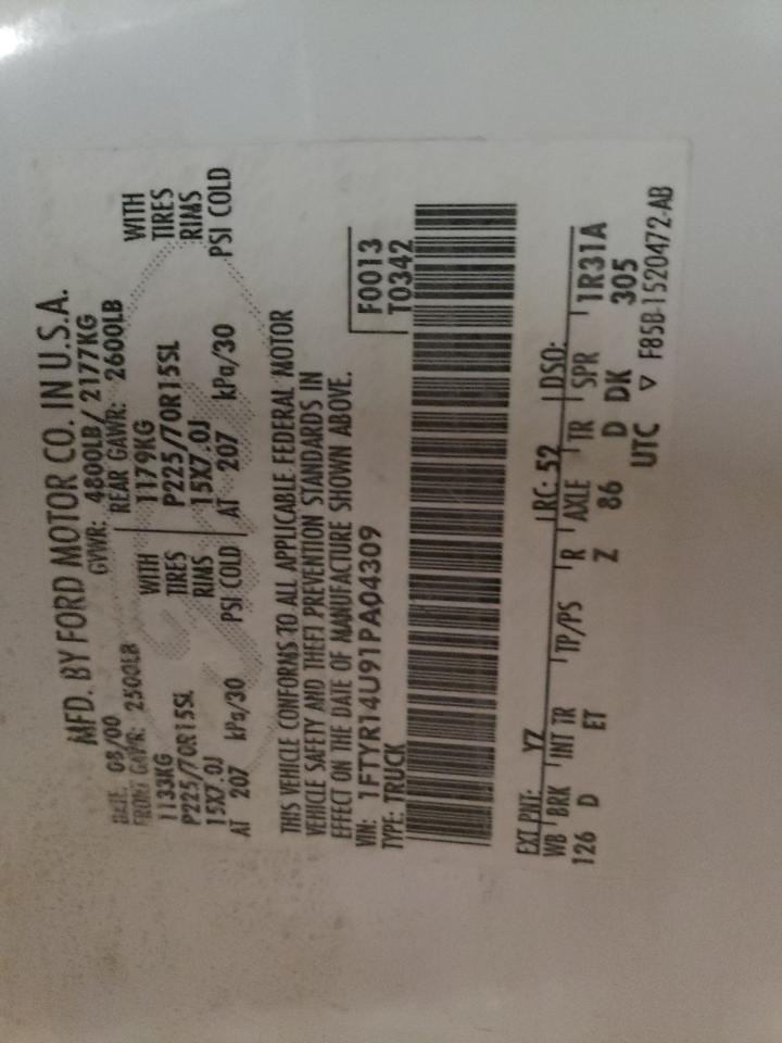 1FTYR14U91PA04309 2001 Ford Ranger Super Cab