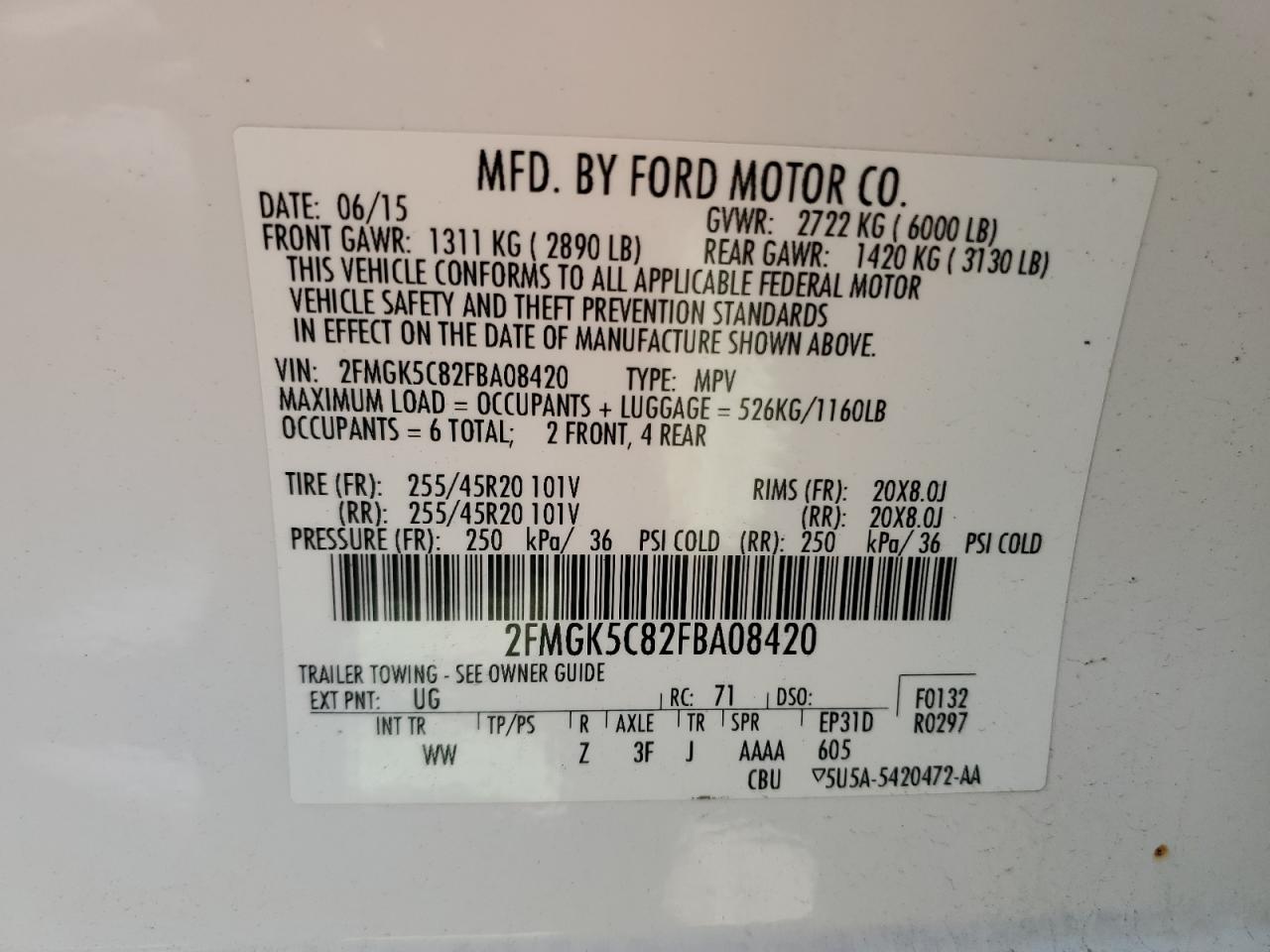 2015 Ford Flex Sel vin: 2FMGK5C82FBA08420