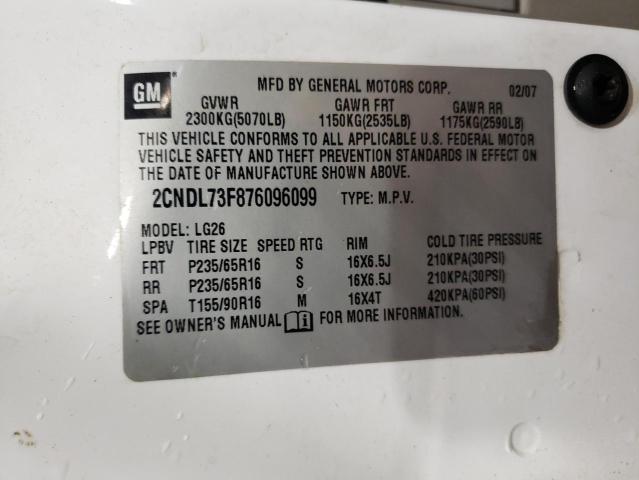 2007 Chevrolet Equinox Lt VIN: 2CNDL73F876096099 Lot: 45682434