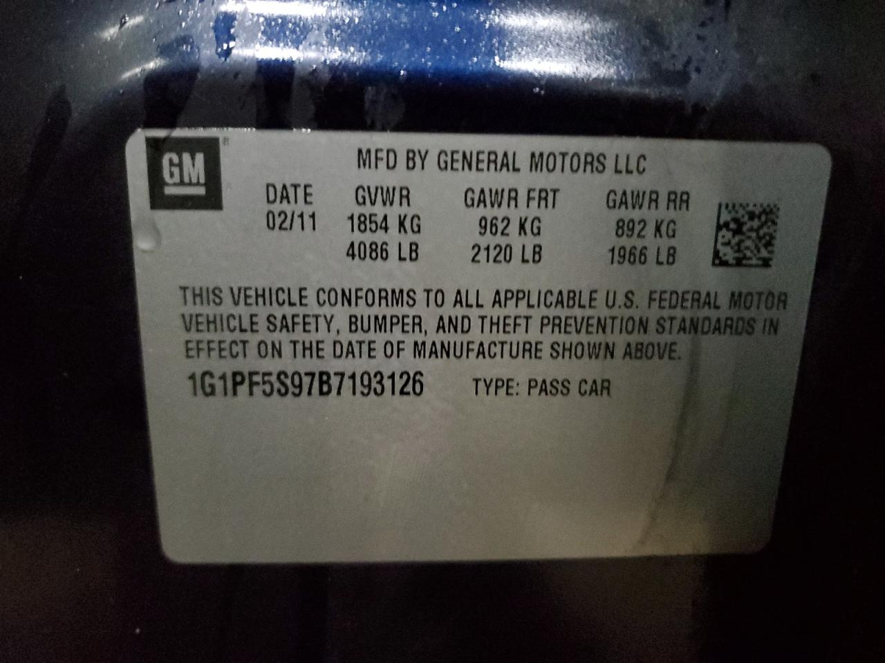 1G1PF5S97B7193126 2011 Chevrolet Cruze Lt