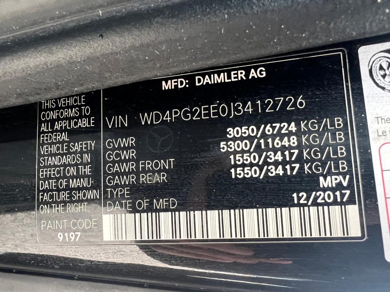 2018 Mercedes-Benz Metris vin: WD4PG2EE0J3412726