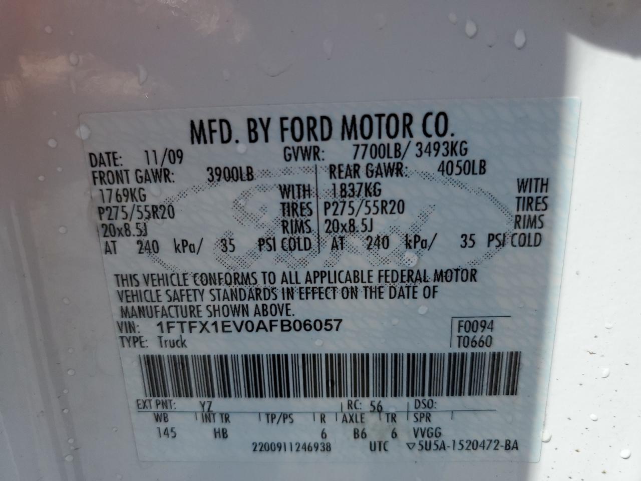 1FTFX1EV0AFB06057 2010 Ford F150 Super Cab