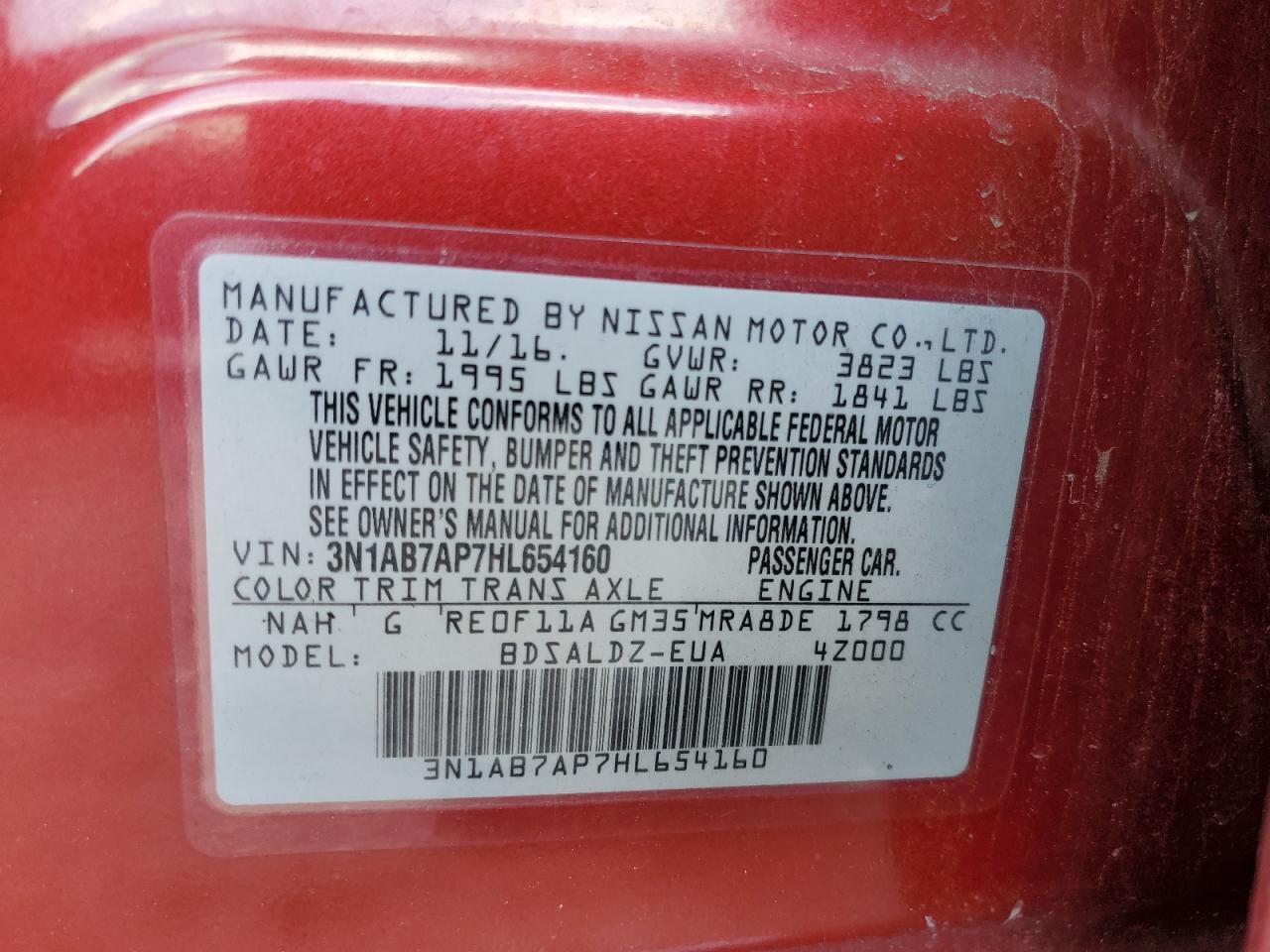 3N1AB7AP7HL654160 2017 Nissan Sentra S