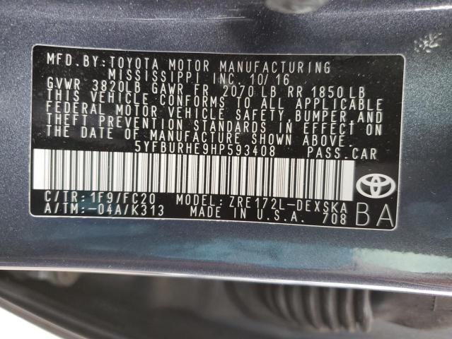 2017 Toyota Corolla L VIN: 5YFBURHE9HP593408 Lot: 46042144