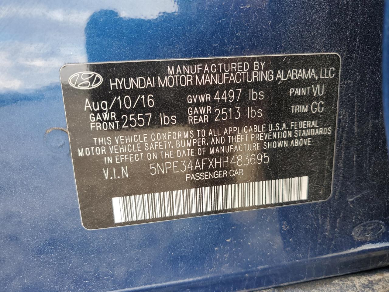 5NPE34AFXHH483695 2017 Hyundai Sonata Sport